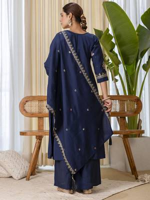 Teal-blue premium designer festive wear readymade suit 1