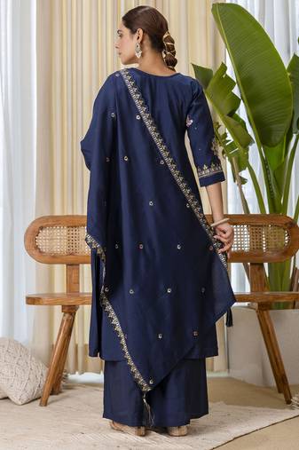 Teal-blue premium designer festive wear readymade suit