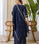 Teal-blue premium designer festive wear readymade suit