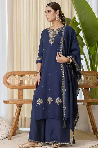 Teal-blue premium designer festive wear readymade suit