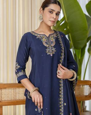 Teal-blue premium designer festive wear readymade suit 3