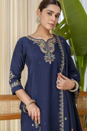 Teal-blue premium designer festive wear readymade suit
