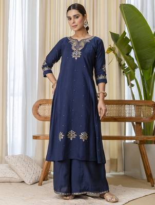 Teal-blue premium designer festive wear readymade suit 4