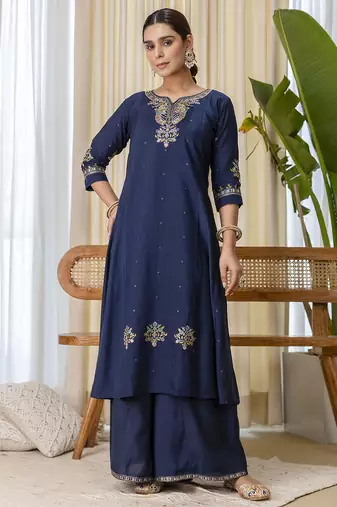 Teal-blue premium designer festive wear readymade suit