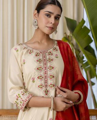 Beige premium designer festive wear readymade suit 3