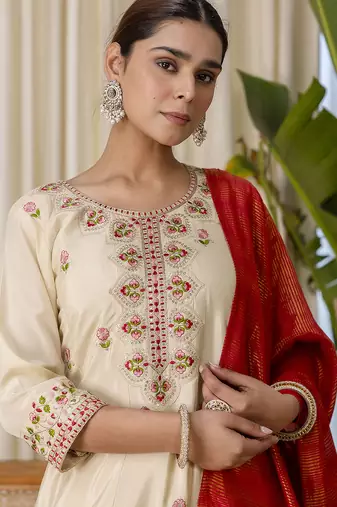Beige premium designer festive wear readymade suit