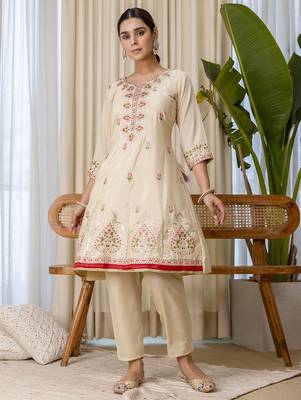 Beige premium designer festive wear readymade suit 4