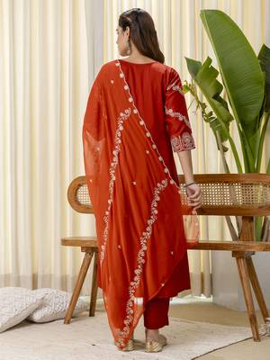 Mustard premium designer festive wear readymade suit 1