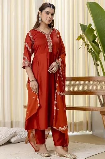 Mustard premium designer festive wear readymade suit
