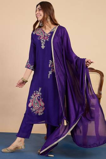 Purple premium designer festive wear readymade suit
