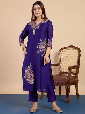 Purple premium designer festive wear readymade suit 2