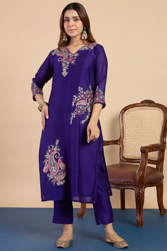 Purple premium designer festive wear readymade suit