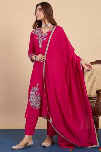 Dark-rani-pink premium designer festive wear readymade suit
