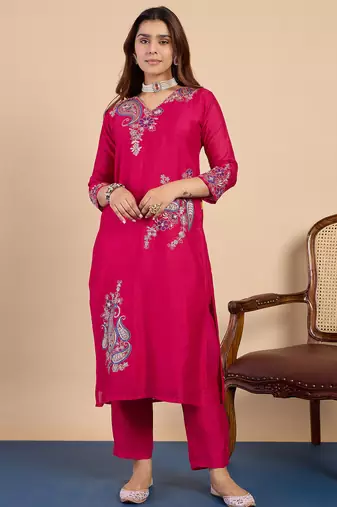 Dark-rani-pink premium designer festive wear readymade suit