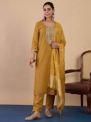 Mustard premium designer festive wear readymade suit 1