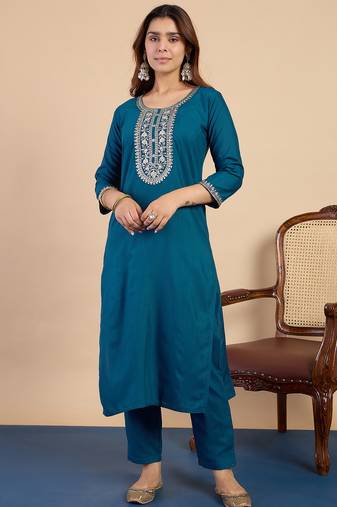 Teal premium designer festive wear readymade suit
