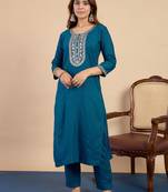 Teal premium designer festive wear readymade suit