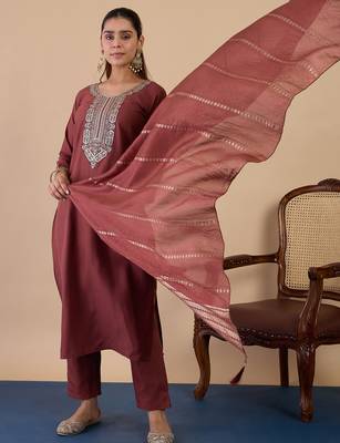 Brown premium designer festive wear readymade suit 4