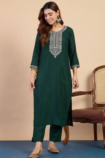 Green premium designer festive wear readymade suit
