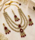 Multi Layer Marron Kundan Bridal Necklace earring maangtikka Jewellery Set for wedding festival