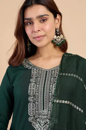 Green premium designer festive wear readymade suit
