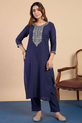 Navy-blue premium designer festive wear readymade suit
