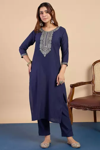 Navy-blue premium designer festive wear readymade suit
