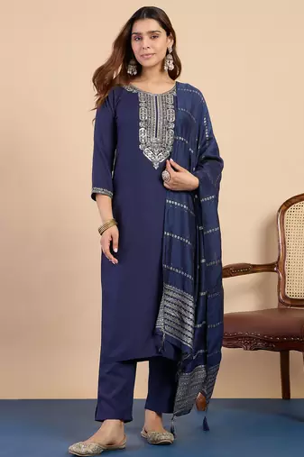 Navy-blue premium designer festive wear readymade suit