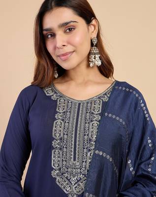 Navy-blue premium designer festive wear readymade suit 4