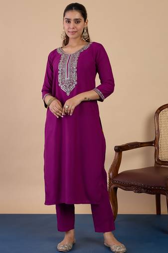 Purple premium designer festive wear readymade suit