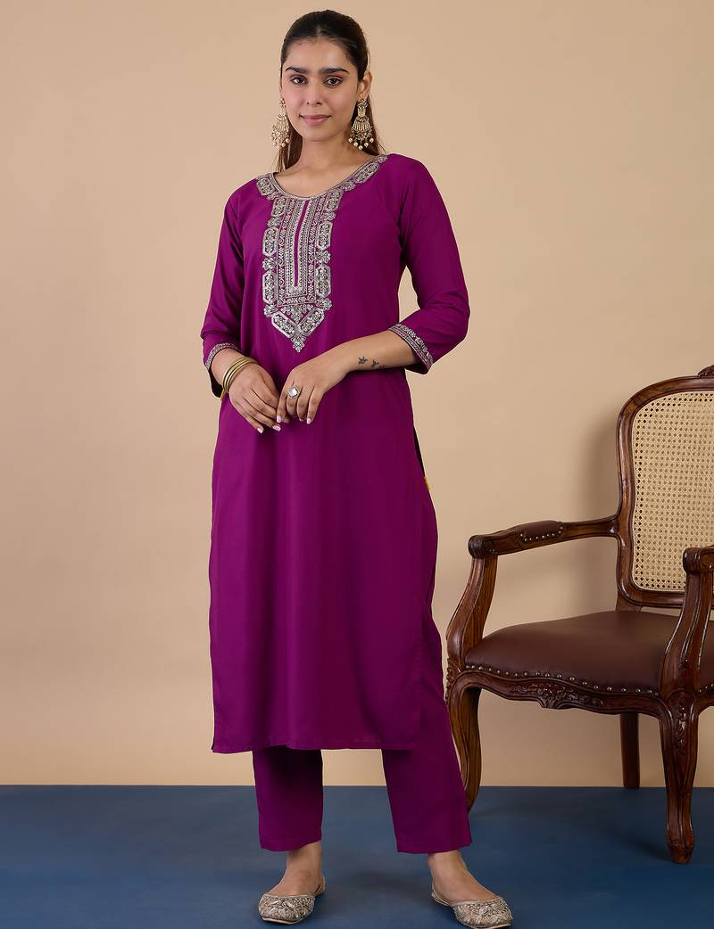 Purple premium designer festive wear readymade suit