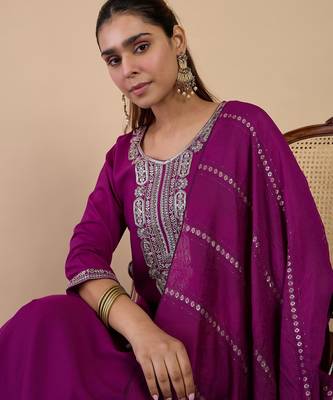 Purple premium designer festive wear readymade suit 4