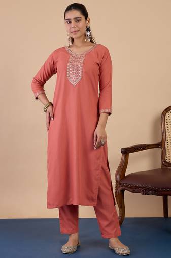 Peach premium designer festive wear readymade suit