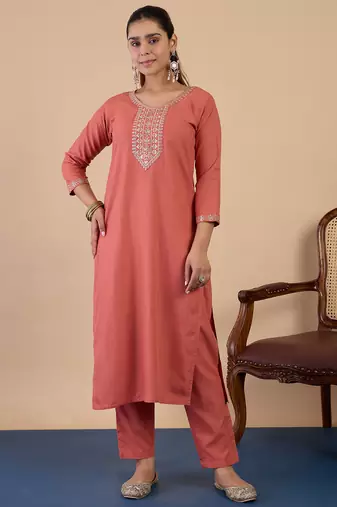 Peach premium designer festive wear readymade suit