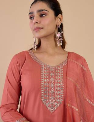 Peach premium designer festive wear readymade suit 4