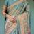 Elegant aqua blue handloom saree with traditional floral weaving with blouse