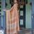 Elegant peach blush handloom saree with floral & heritage-inspired prints with blouse