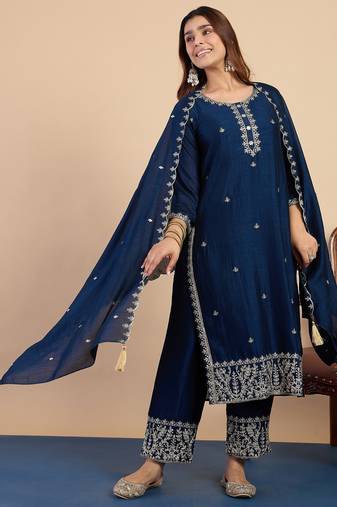 Teal-blue premium designer festive wear readymade suit