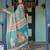 Graceful teal blue handloom saree with floral heritage art with blouse