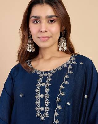 Teal-blue premium designer festive wear readymade suit 2