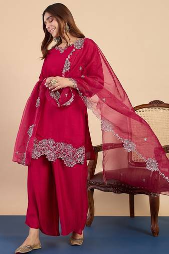 Dark-rani-pink premium designer festive wear readymade suit