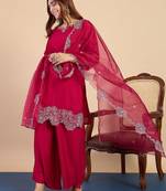 Dark-rani-pink premium designer festive wear readymade suit