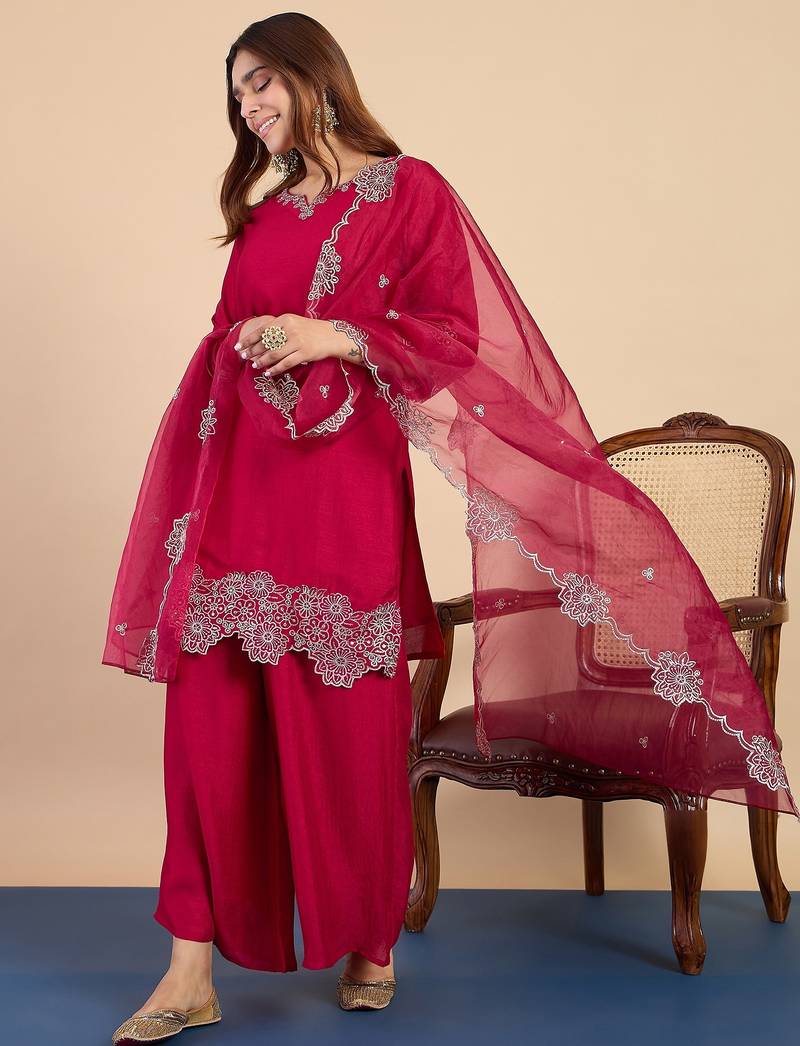 Dark-rani-pink premium designer festive wear readymade suit