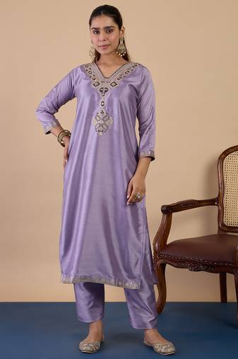 Lavender premium designer festive wear readymade suit