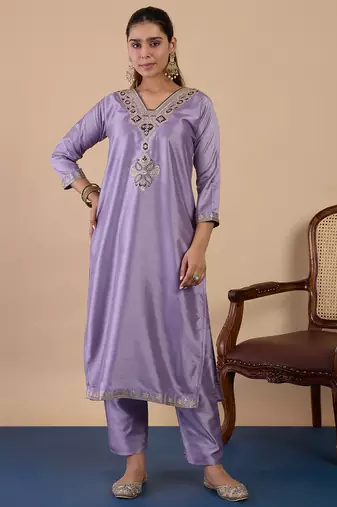 Lavender premium designer festive wear readymade suit