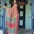 Elegant coral pink handloom saree with traditional peacock motifs with blouse
