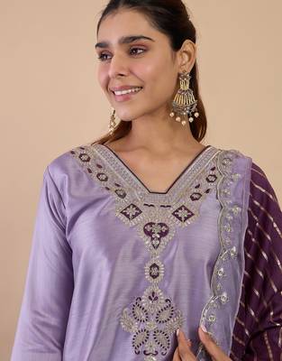 Lavender premium designer festive wear readymade suit 4