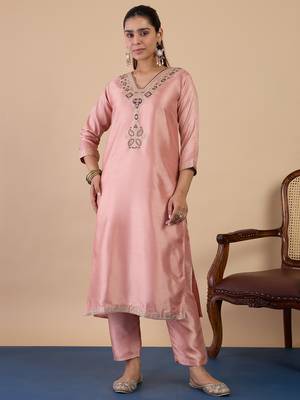 Peach premium designer festive wear readymade suit 1