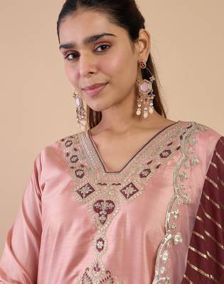 Peach premium designer festive wear readymade suit 4