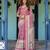 Elegant rose pink handloom saree with floral garden & bird art with blouse